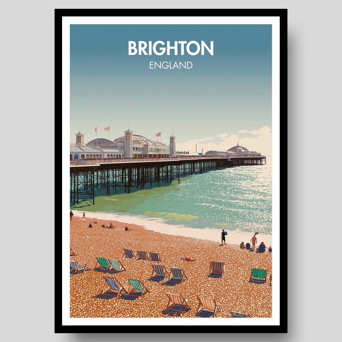 Brighton England Seaside Pier Vintage Retro Holiday Travel Poster