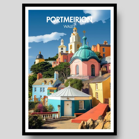 Portmeirion Wales Colorful Italianate Village Retro Travel Poster
