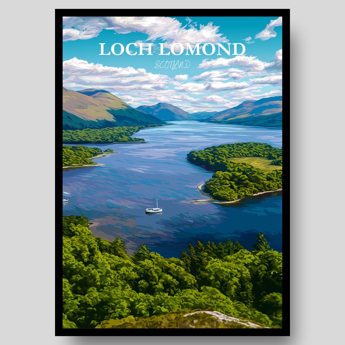 Loch Lomond Scotland Sailboat Lake Mountains Woodland View Poster