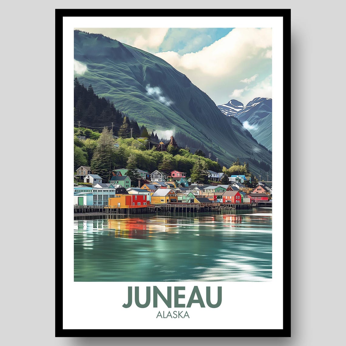 Juneau Alaska Colorful Harbor Waterfront Town Houses Art Poster