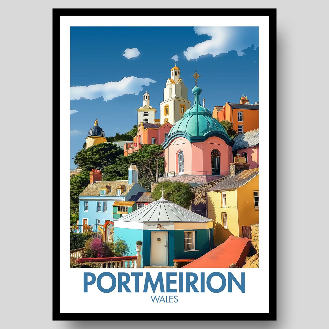 Portmeirion Poster, Welsh Wales Travel Poster