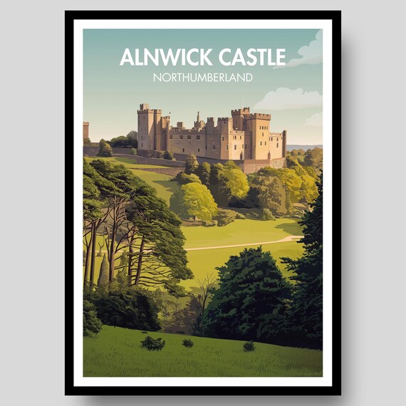 Alnwick Castle Northumberland England Historic Landmark Travel Poster