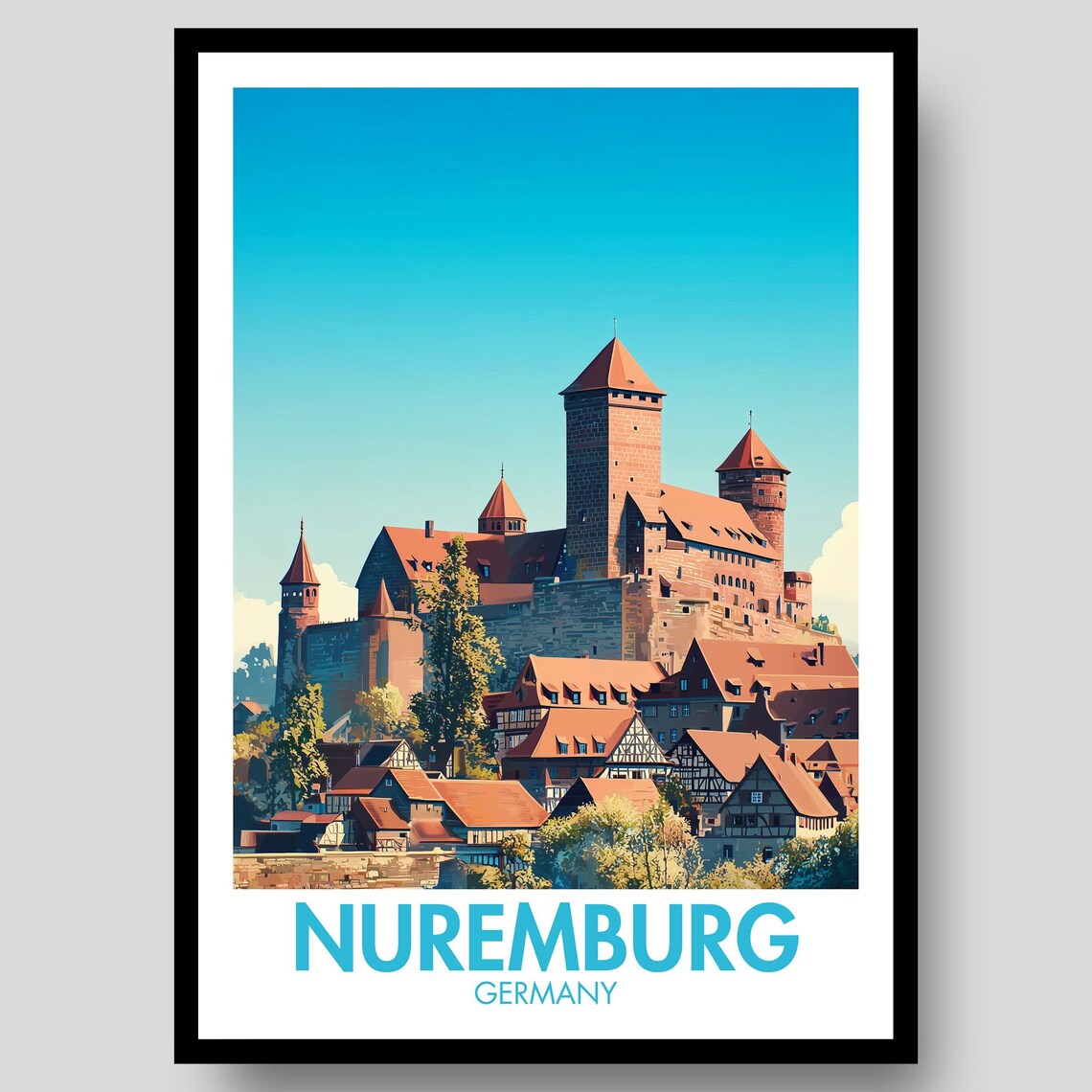 Nuremberg Germany Vintage Travel Poster Imperial Castle Old Town