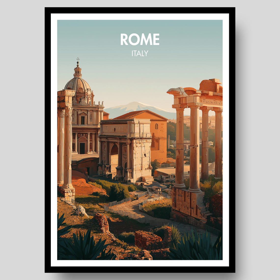 Rome Italy Roman Forum Arch Temple Ruins Morning Light Travel Poster