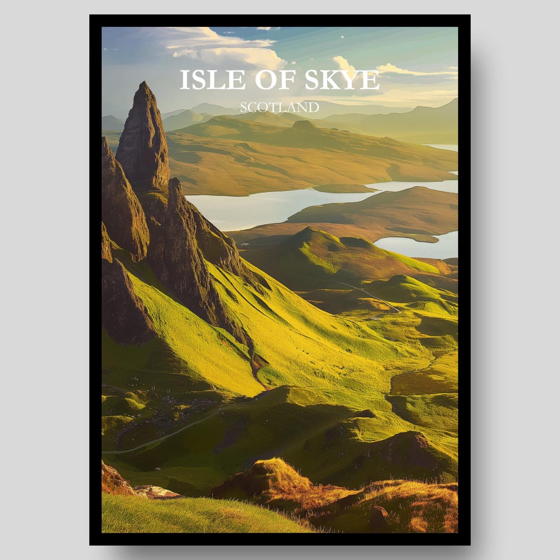 Isle Of Skye Scotland Rock Pinnacle Golden Hills View Poster
