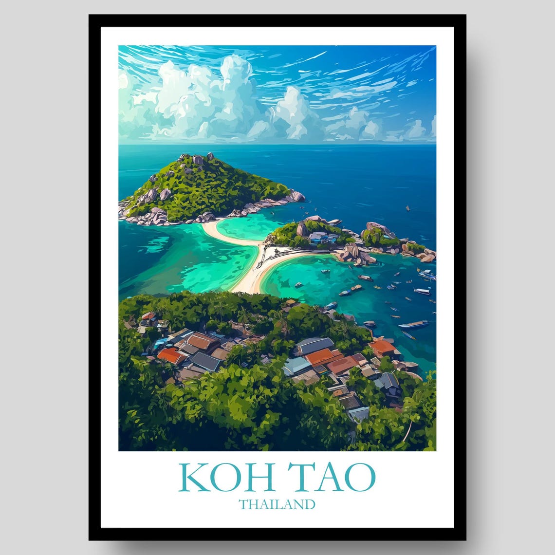 Koh Tao Thailand Aerial Island Sandbar Boats View Art Poster