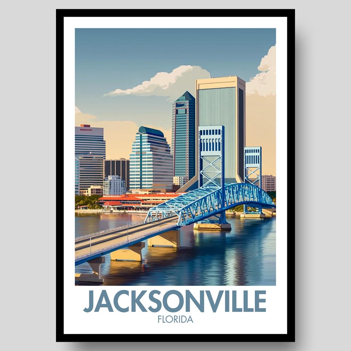 Jacksonville Florida Blue Bridge Skyline River View Poster Art