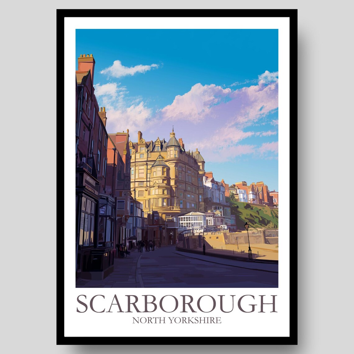 Scarborough North Yorkshire Seaside Street Grand Hotel Travel Poster