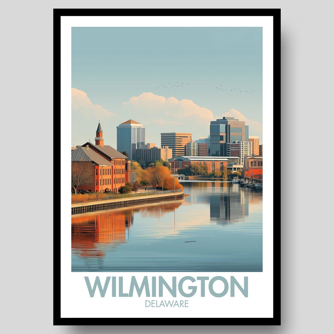 Wilmington Delaware Riverfront Skyline Vintage Travel Poster