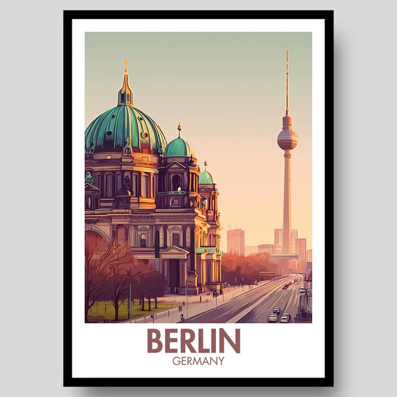 Berlin Germany Cathedral Green Domes TV Tower Sunset Skyline Poster