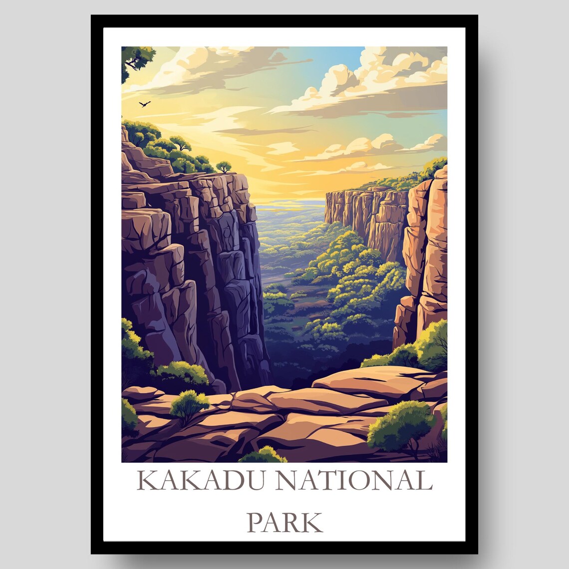 Kakadu National Park Dramatic Cliffs Canyon Sunset Vintage Travel Poster