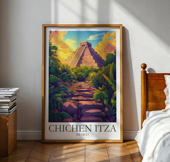 Chichen Itza Travel Poster Mexico Wall Art Vacation Gift For Traveller