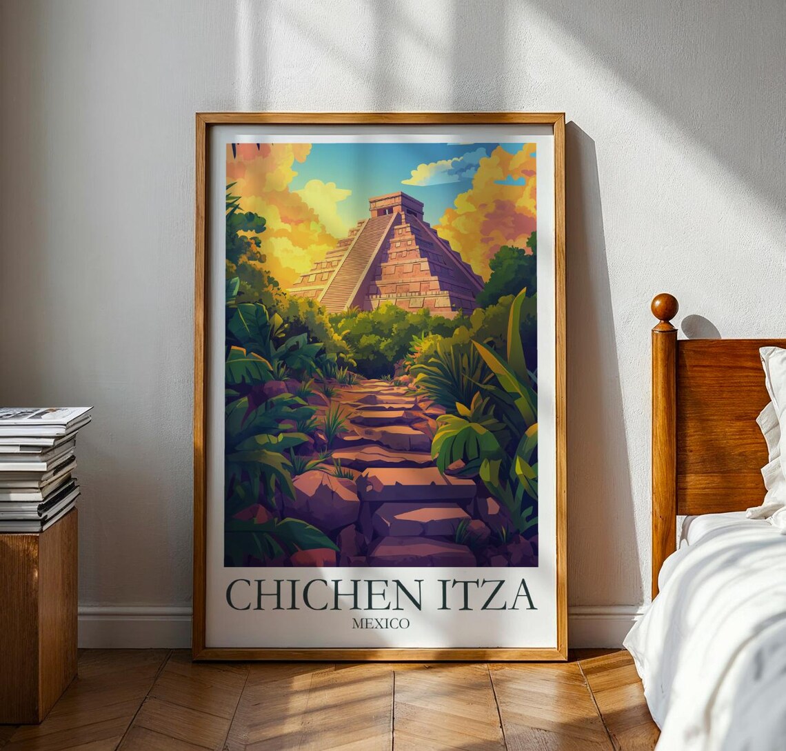 Chichen Itza Travel Poster Mexico Wall Art Vacation Gift For Traveller