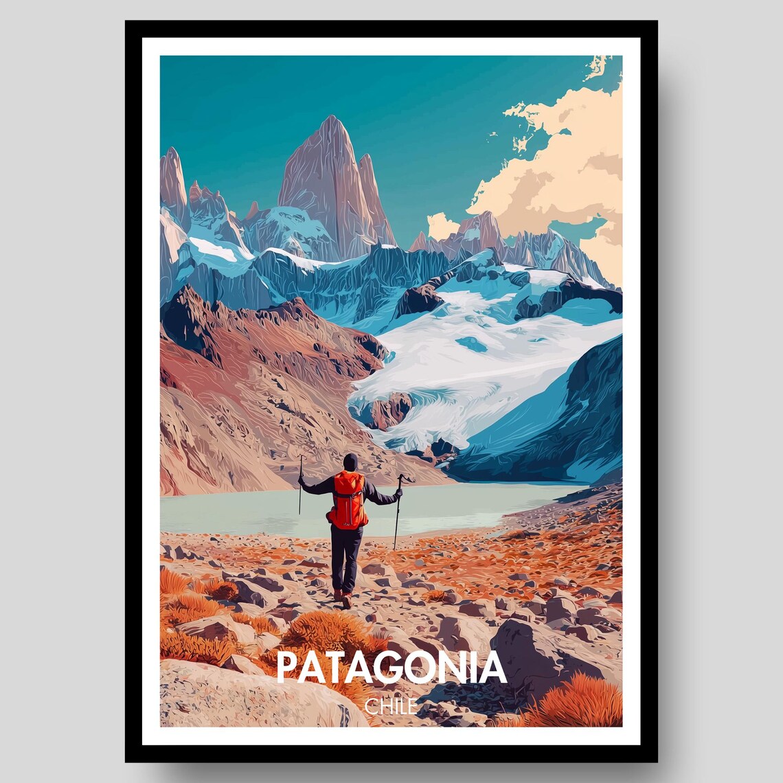 Fitz Roy Mountains, Argentina Chile Travel Poster