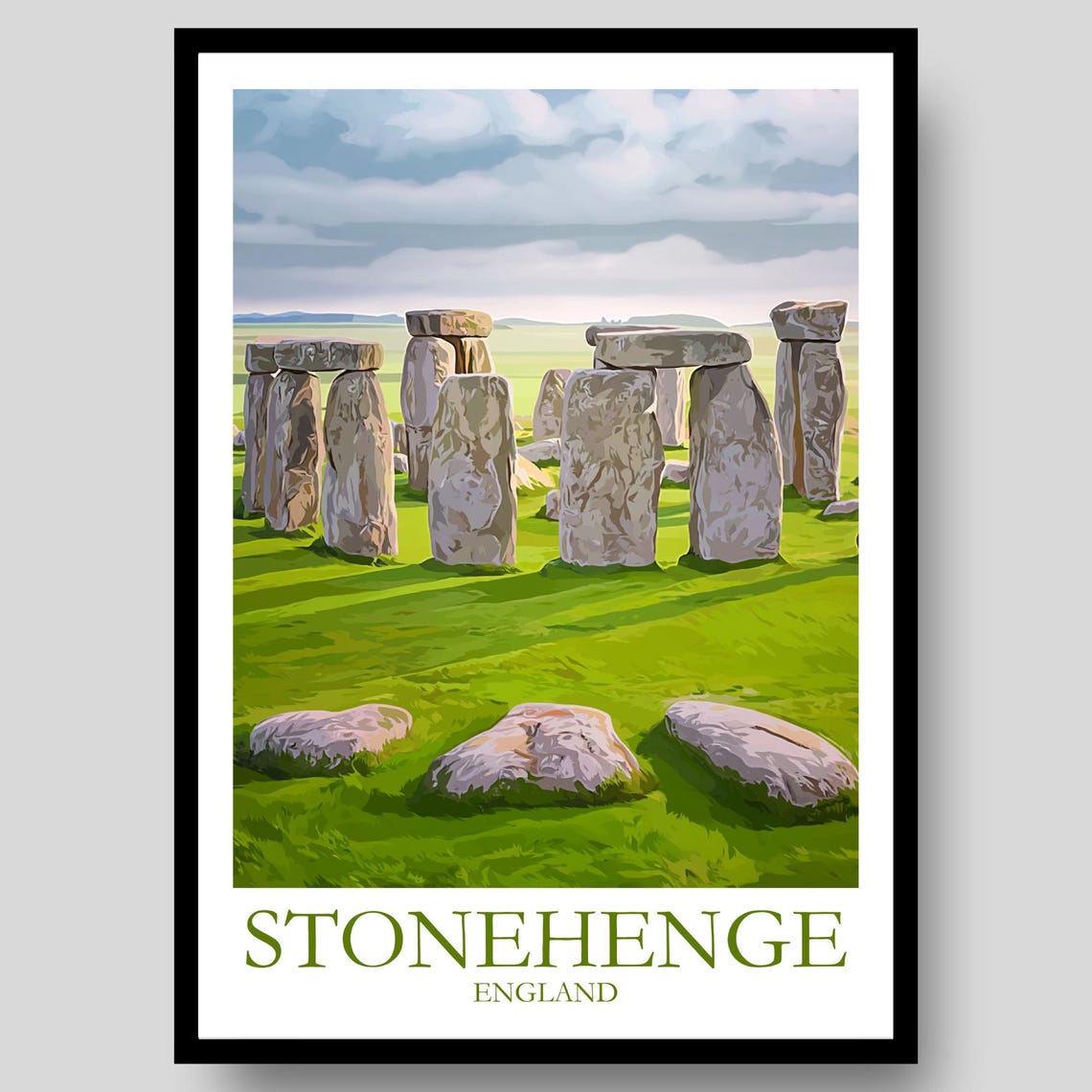 Stonehenge England Ancient Stones Morning Travel Poster Landmark Decor