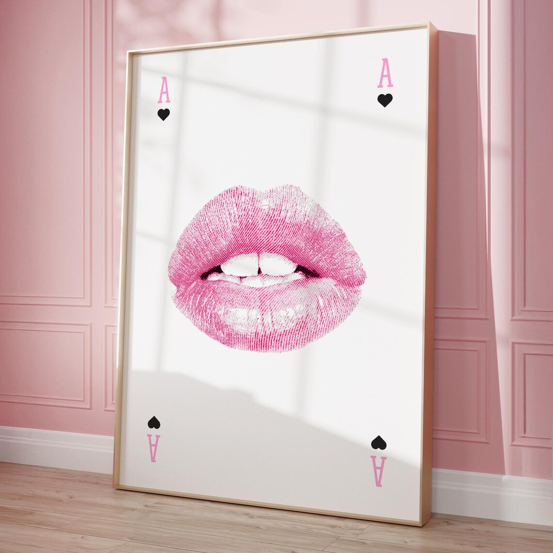 Pink Lipstick Kiss Ace Playing Card Glam Feminine Pop Art Poster