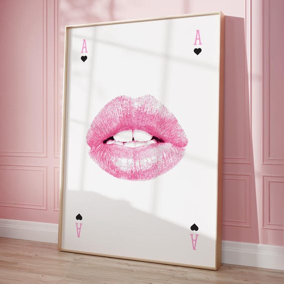 Ace Of Hearts Cute Bathroom Wall Art Pink Decor Minimalist Poster Y2k Room Trendy Bedroom