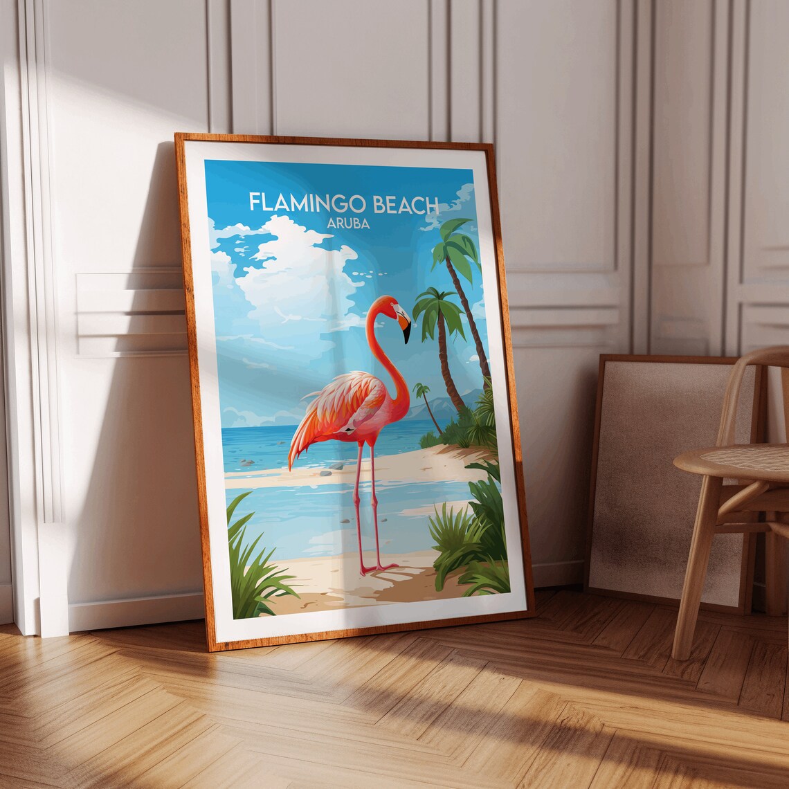 Flamingo Beach Aruba Caribbean Pink Flamingo Scene Travel Poster - Image 2