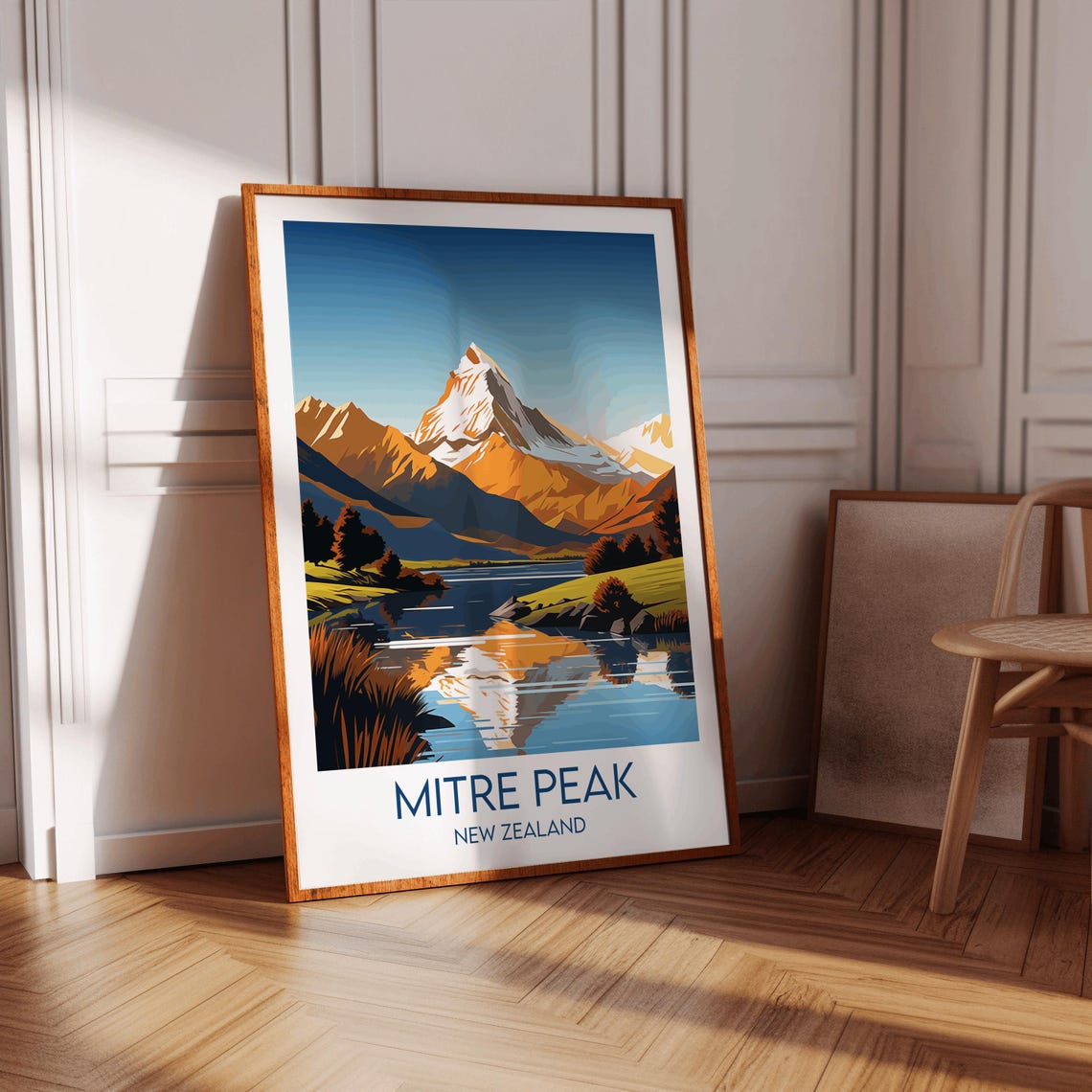 Mitre Peak New Zealand Golden Hour Alpine Lake Reflection Poster - Image 3