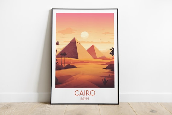 Cairo Egypt Pyramids Desert Sunset Minimalist Vintage Travel Poster