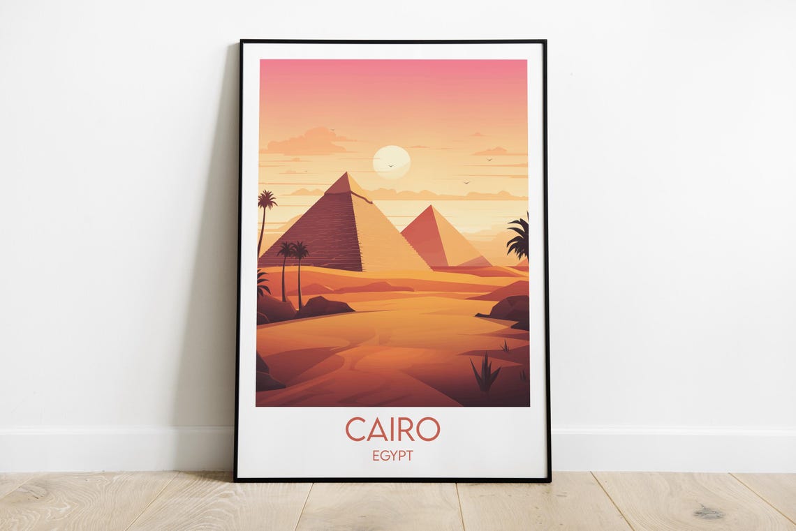 Cairo Egypt Pyramids Desert Sunset Minimalist Vintage Travel Poster