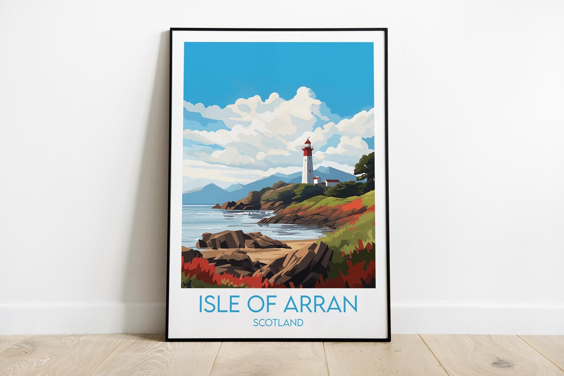 Isle of Arran Scotland Lighthouse Rocky Coast Vintage Travel Poster