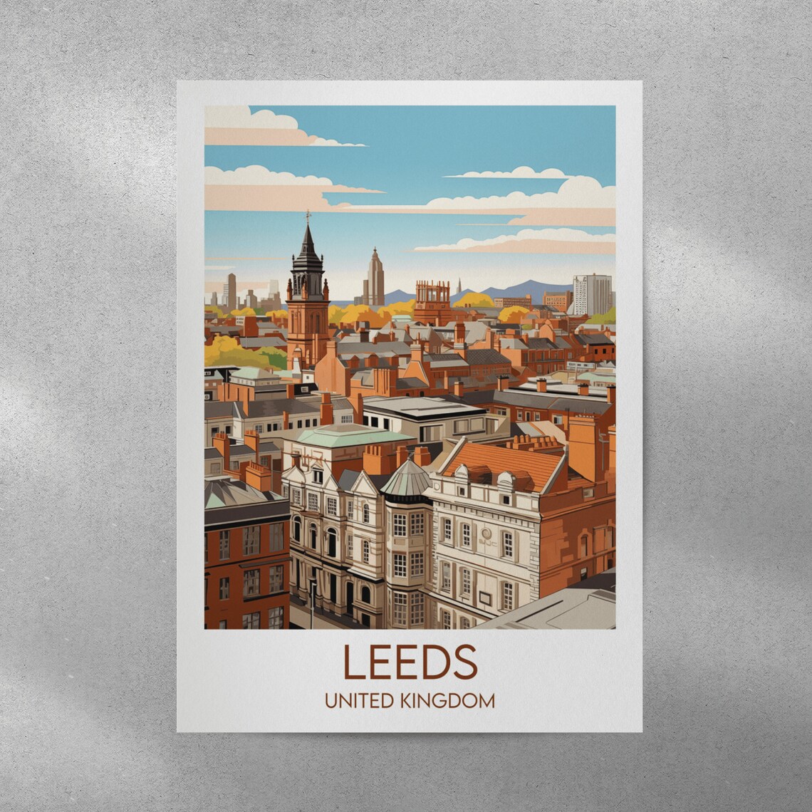 Leeds United Kingdom Historic City Skyline Rooftop View Art Poster - Image 3