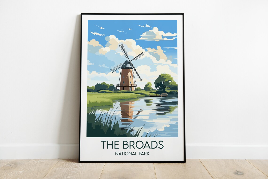 Norfolk Broads National Park Travel Poster, England UK