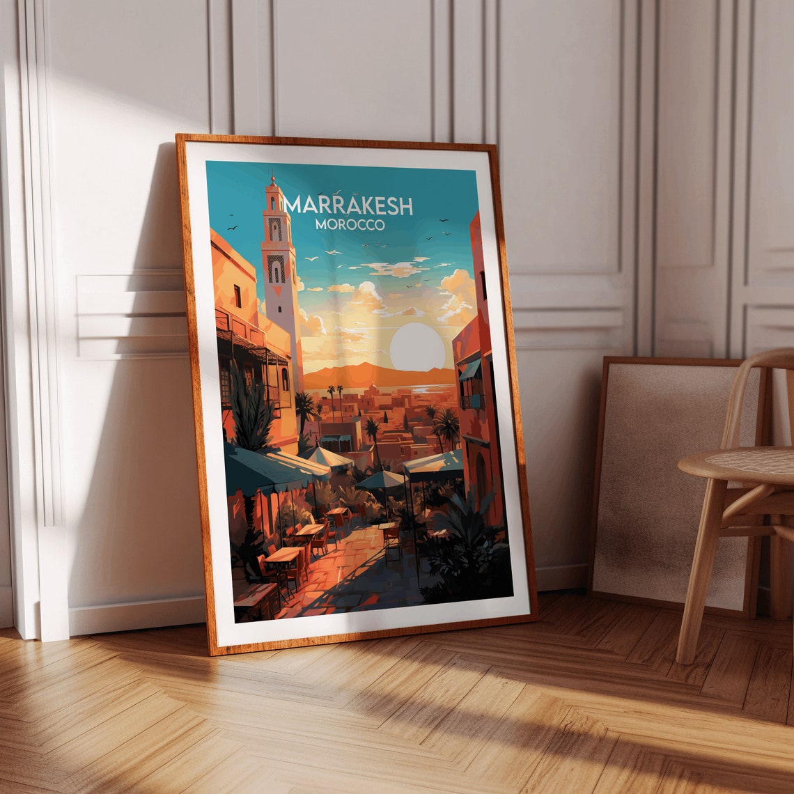 Marrakesh Morocco Sunset Medina Travel Illustration Art Poster - Image 4