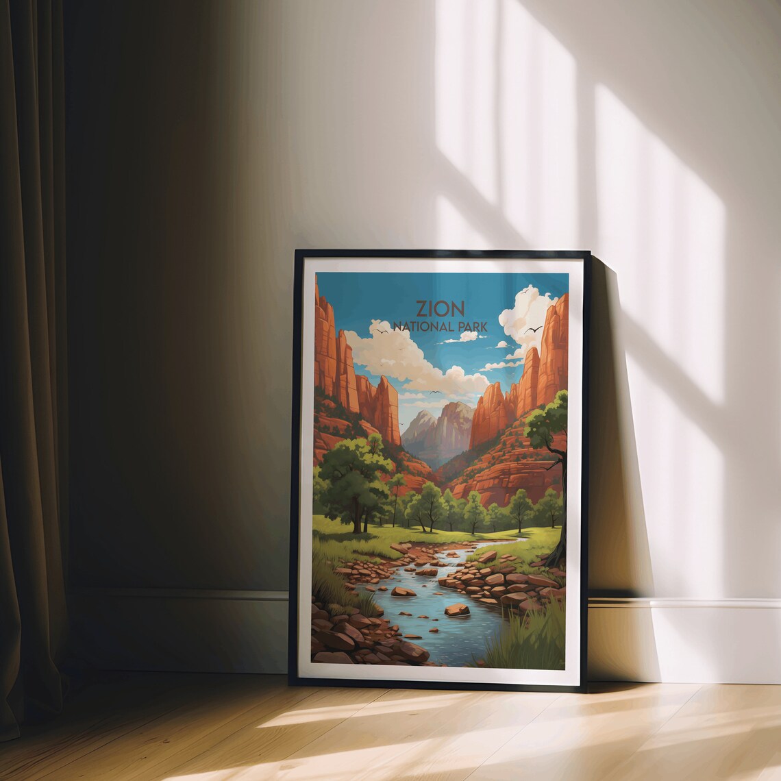 Zion National Park Daytime Canyon River Classic Travel Art Poster - Image 2