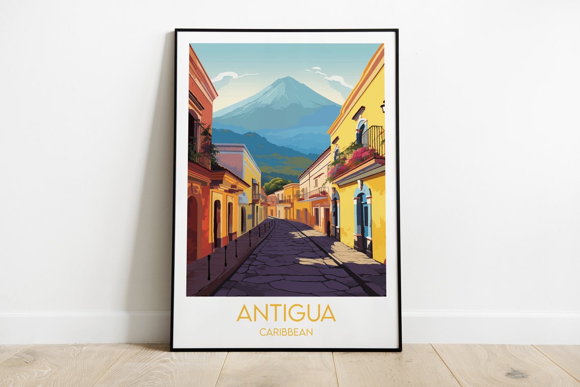 Antigua Travel Print Caribbean Poster Custom Personalised Wedding Birthday Gift