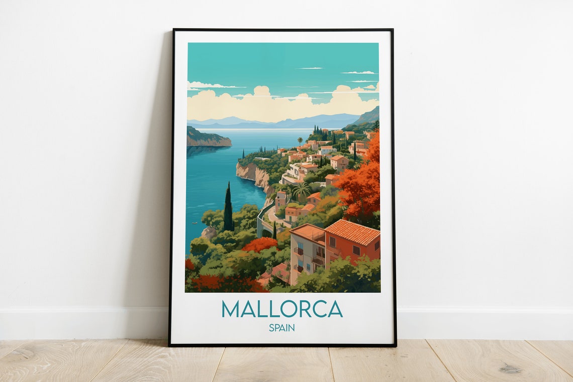 Mallorca Spain Coastal Cliffs Village Seaside Vintage Travel Poster