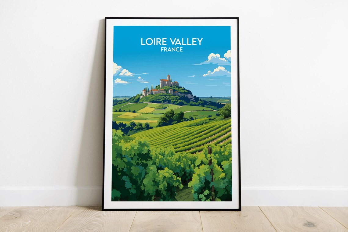 Loire Valley France Chateau Among Vineyards Vintage Travel Poster