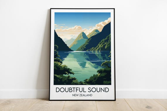 Doubtful Sound Travel Poster, New Zealand Custom