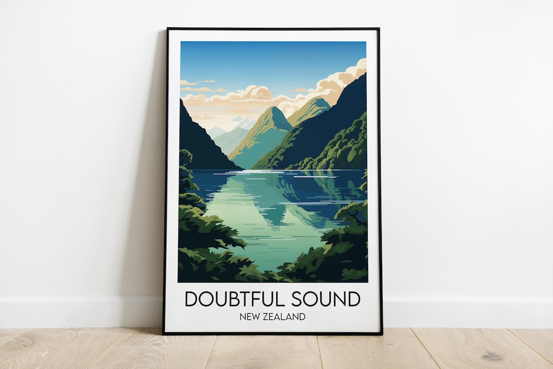 Doubtful Sound Travel Poster, New Zealand Custom