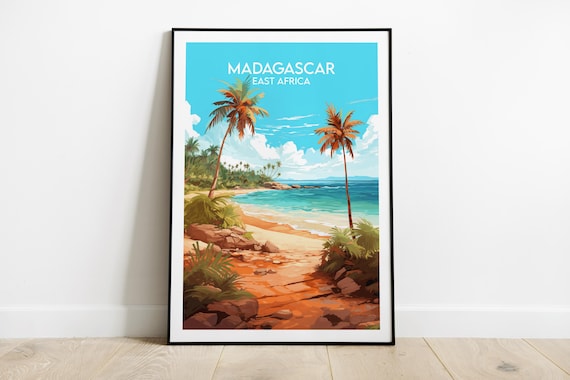 Madagascar Palm Beach Turquoise Sea East Africa Travel Art Poster