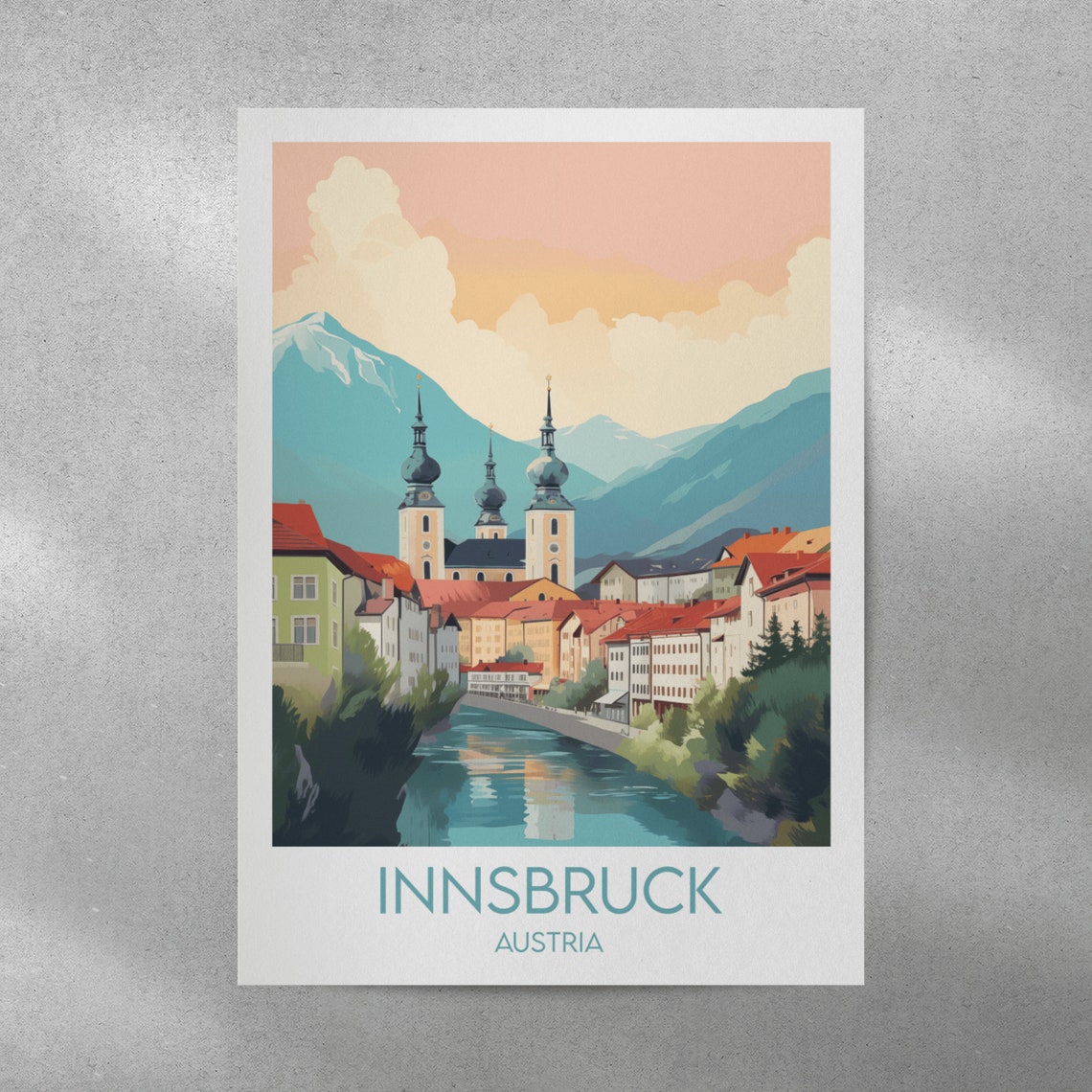 Innsbruck Austria Colorful Riverside Old Town Scenic Travel Poster - Image 3