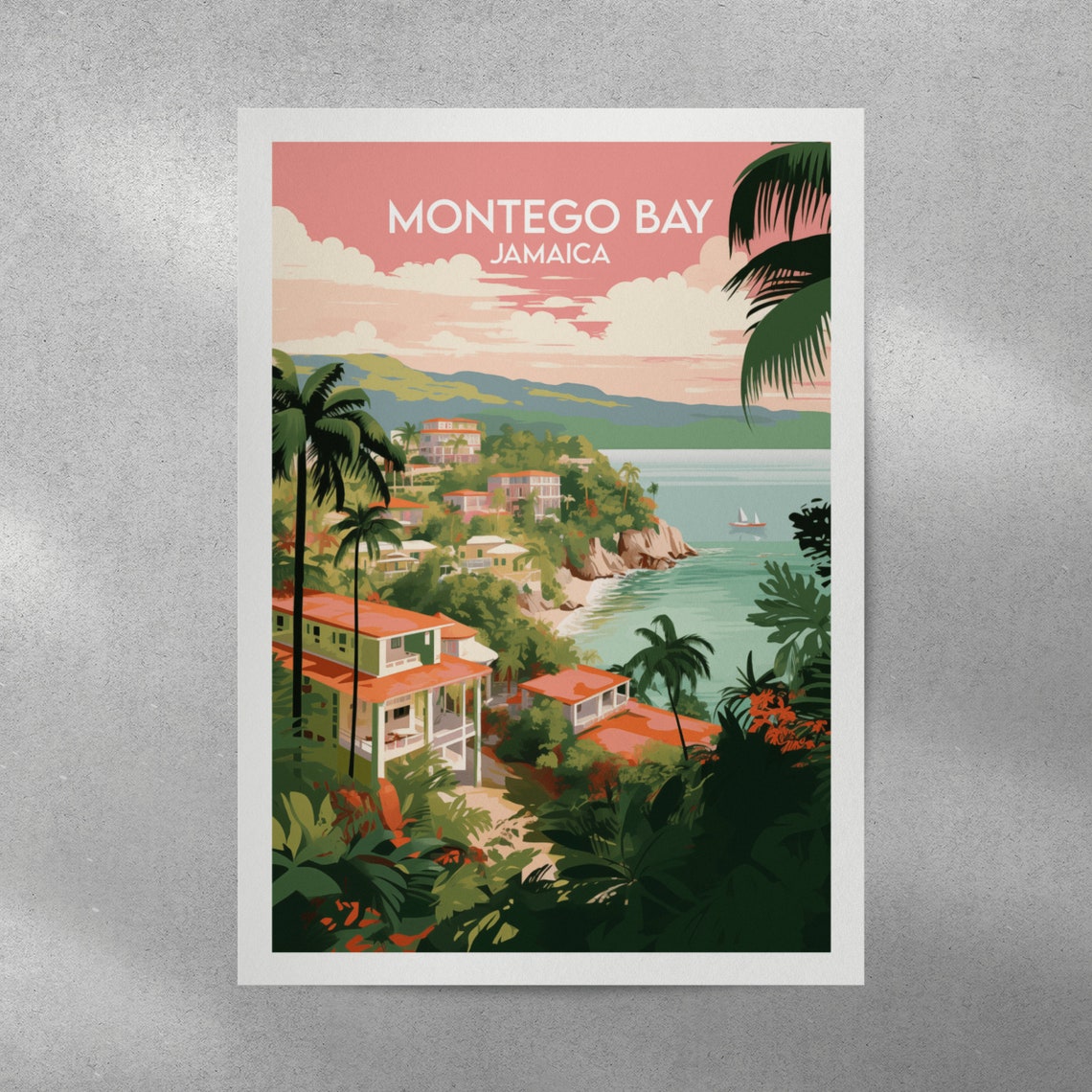 Montego Bay Travel Print Jamaica Poster Custom Personalised Wedding Birthday Gift - Image 3
