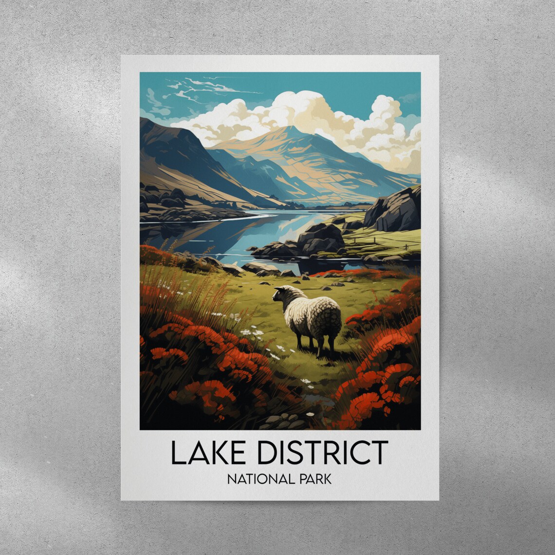 Lake District National Park Sheep Valley Lake Mountain England Travel Poster - Image 4