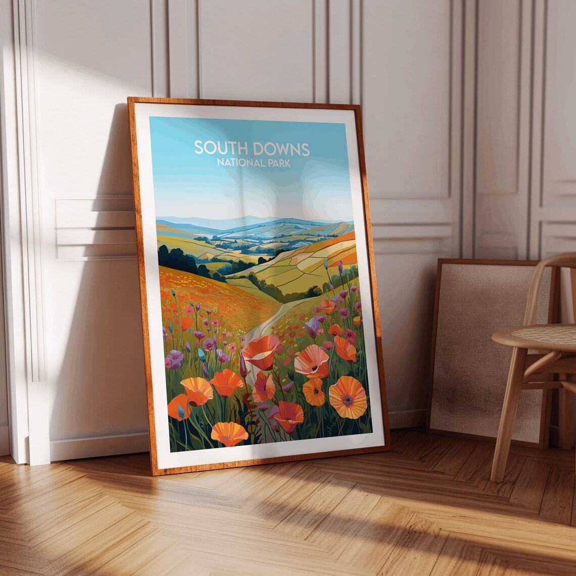 South Downs National Park England Poppy Field Hills Vintage Travel Print - Image 3