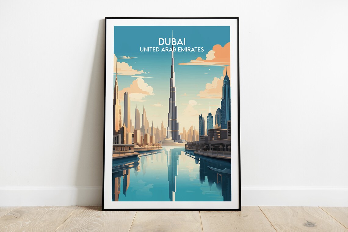 Dubai United Arab Emirates Burj Khalifa Skyline Vintage Travel Poster