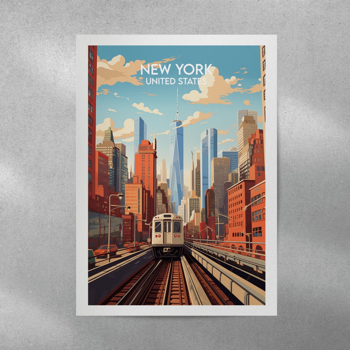 New York Subway Train City Skyline Retro Illustrated Travel Poster - Image 3