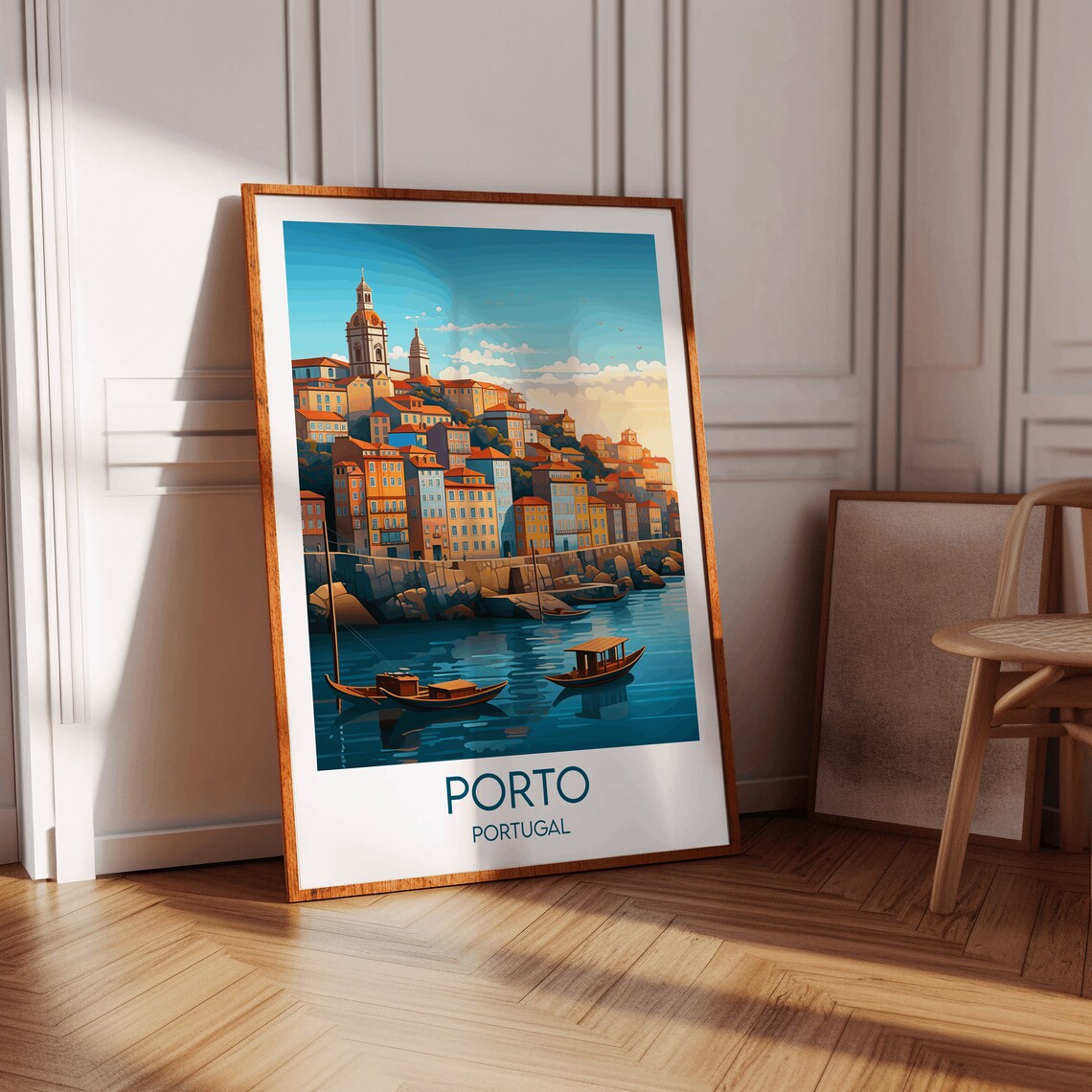 Porto Portugal Riverside Colorful Houses Illustrated Travel Poster - Image 2