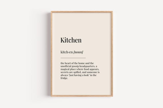 Kitchen Definition Dictionary Poster, Family Wall Art