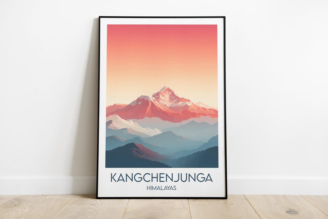 Kangchenjunga Himalayas Gradient Peaks Minimal Travel Poster