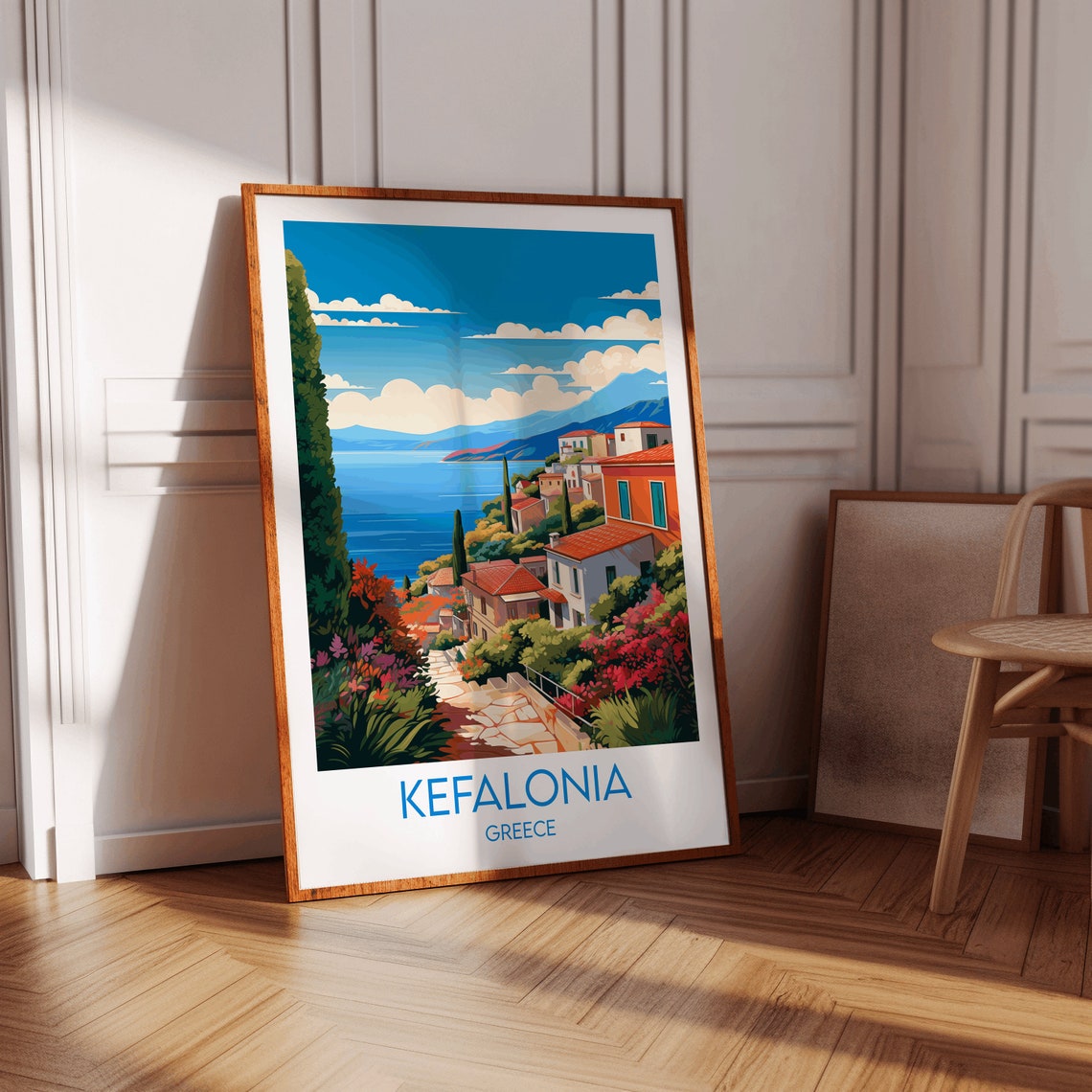 Kefalonia Greece Hillside Village Stone Path Aegean View Poster - Image 2