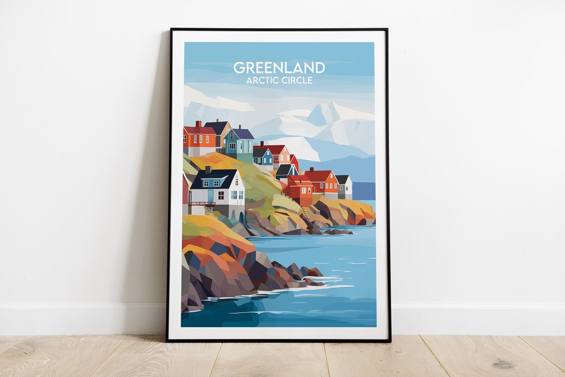 Greenland Arctic Circle Colorful Coastal Village Travel Poster