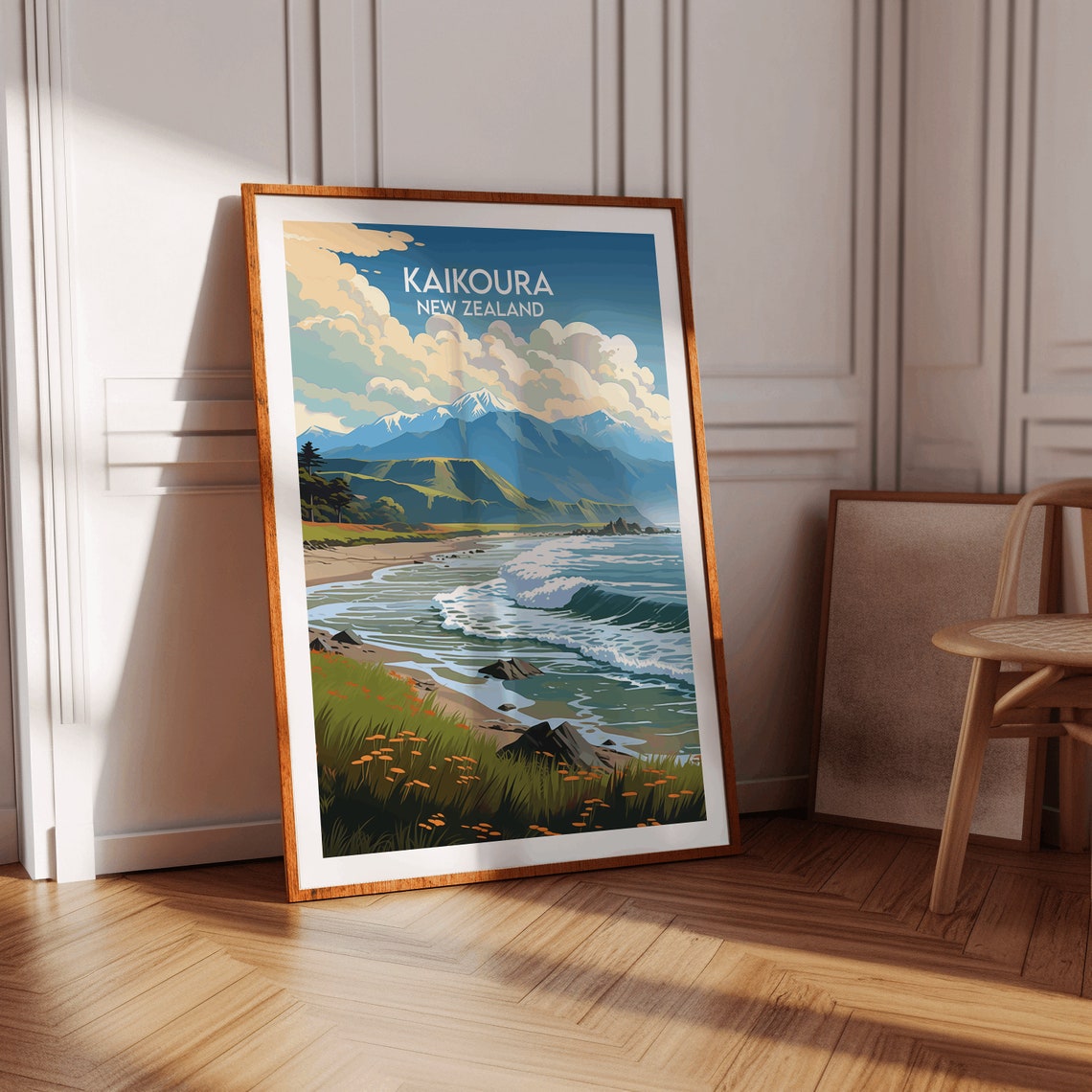 Kaikoura New Zealand Beach Waves Retro Illustrated Travel Poster - Image 2