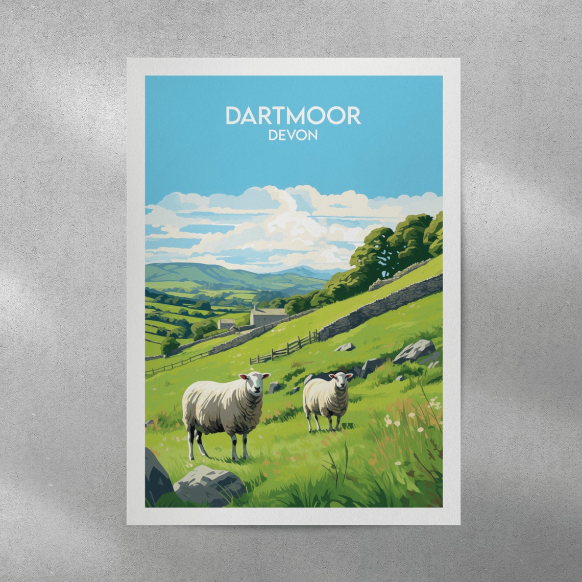 Dartmoor Devon Sheep Pasture Stone Walls Vintage Travel Poster - Image 2