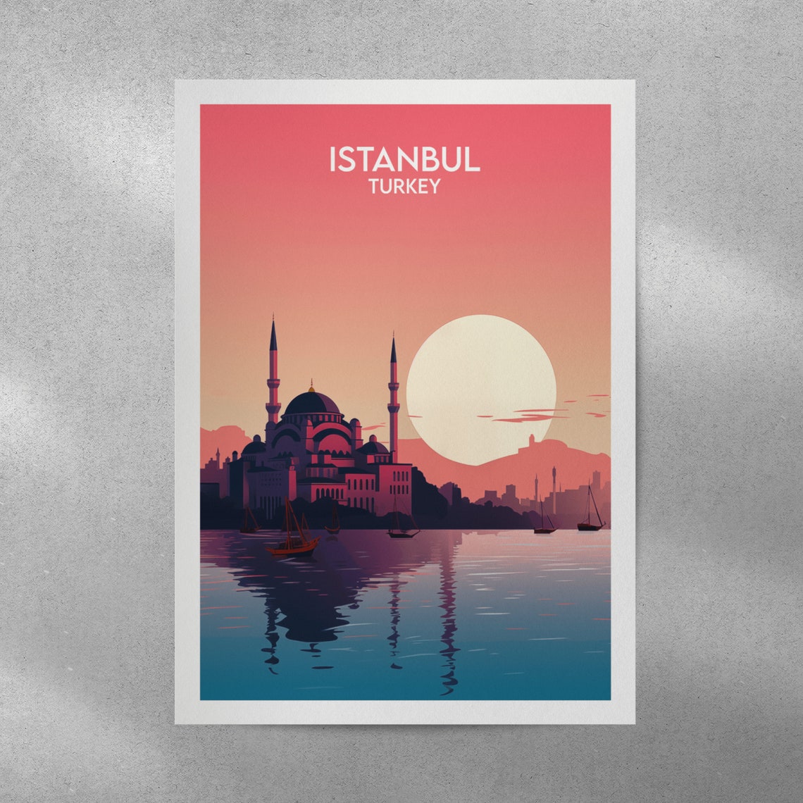 Istanbul Turkey Sunset Mosque Over Water City Travel Poster Art - Image 4